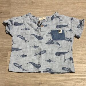 Rabbit + Bear Whale Print Kids Button Down Shirt‎